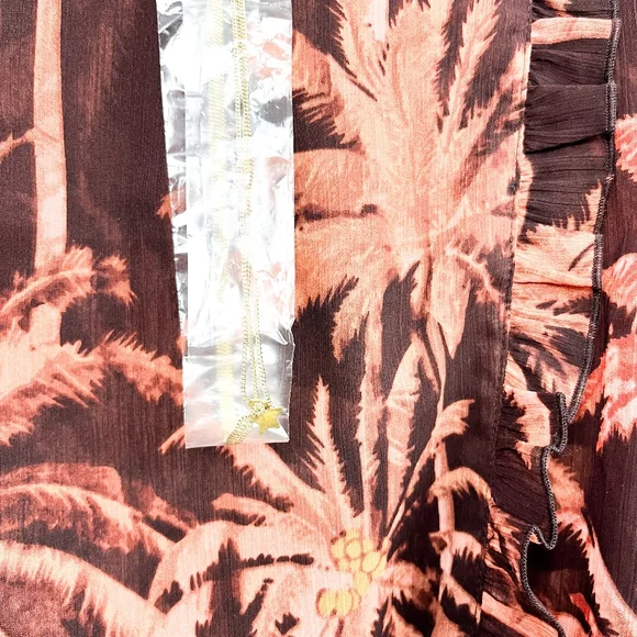NWT Scotch & Soda Brown Palm Tree Patterned Sheer Blouse - Picture 5 of 13
